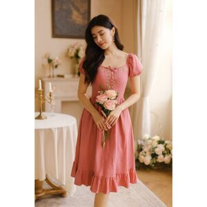 Blueberi Boulevard Embroidered Prarie Dress Womens Sz XL Pink Valentines Day NEW